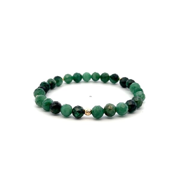 Natural Emerald Gemstones Micro Faceted Stretch Bracelet 18k Tiny Beads - Picture 1 of 5